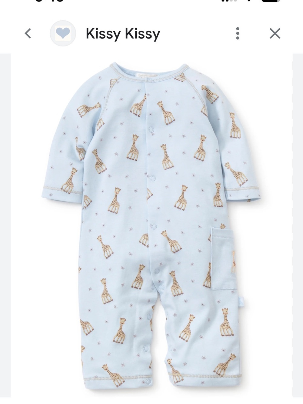 Kissy Kissy Baby Blue Giraffe Print Footless Romper
